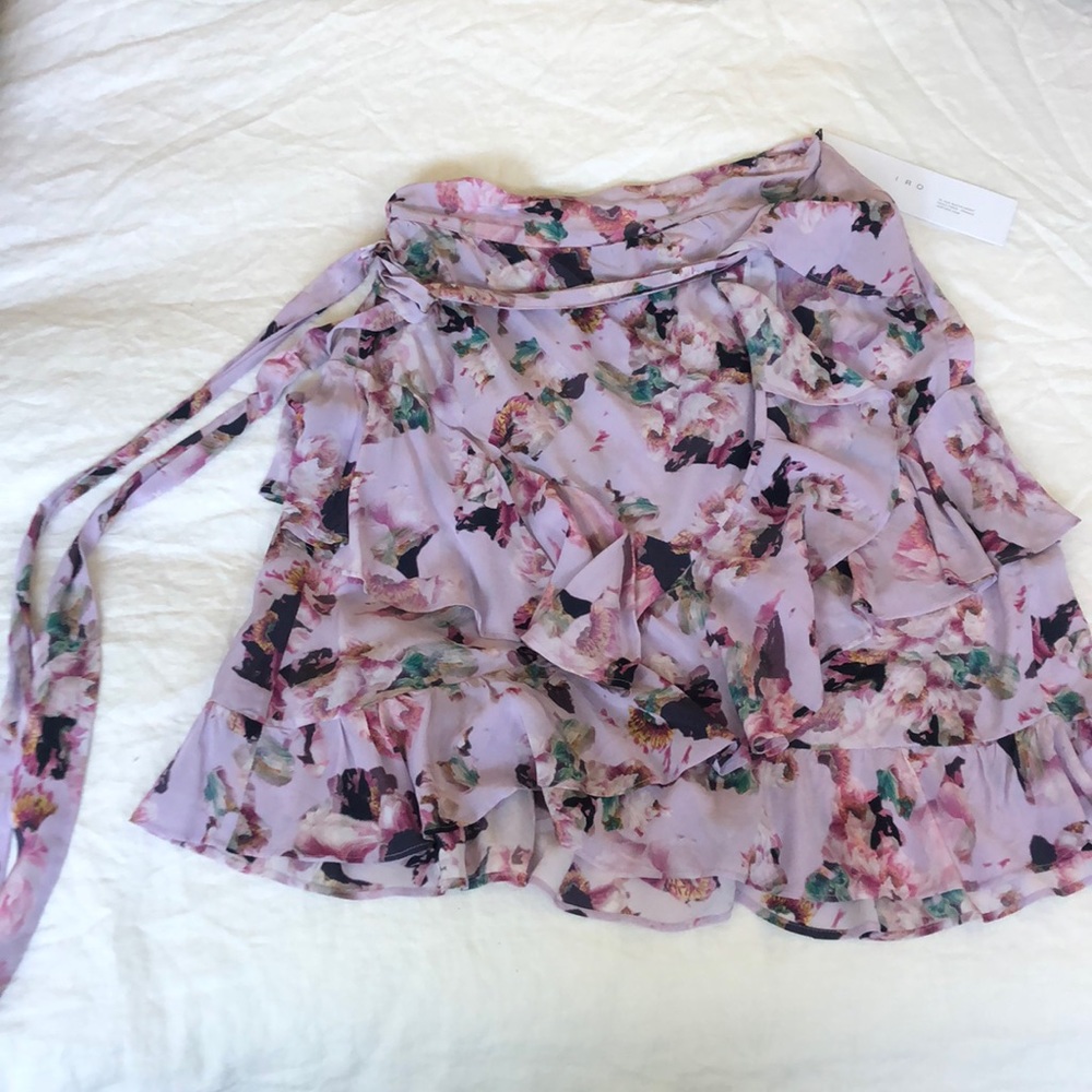 IRO floral ruffle wrap skirt